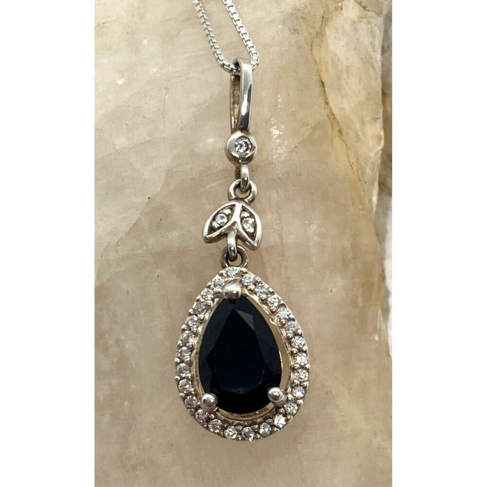 Vintage RJ Cubic Zirconia CZ Sterling‎ 925 Silver Pendant 18'' Chain Necklace 3g